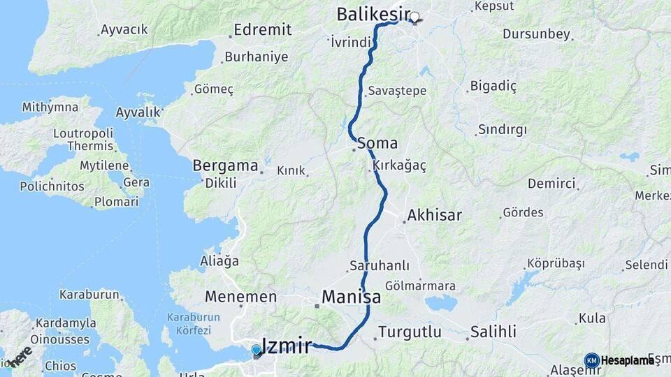 İzmir Balıkesir Arası Kaç Km - Yol Haritası