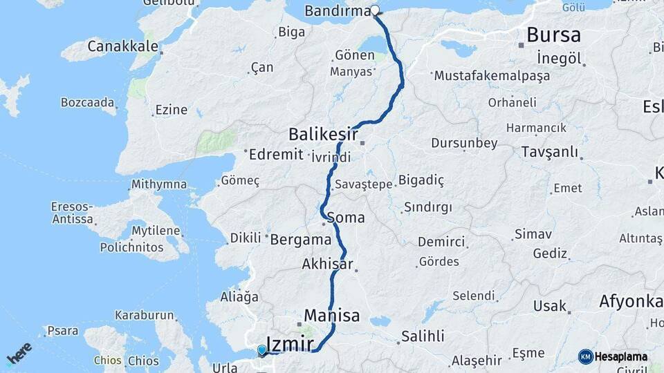 İzmir Bandırma Balıkesir Arası Kaç Km - Yol Haritası