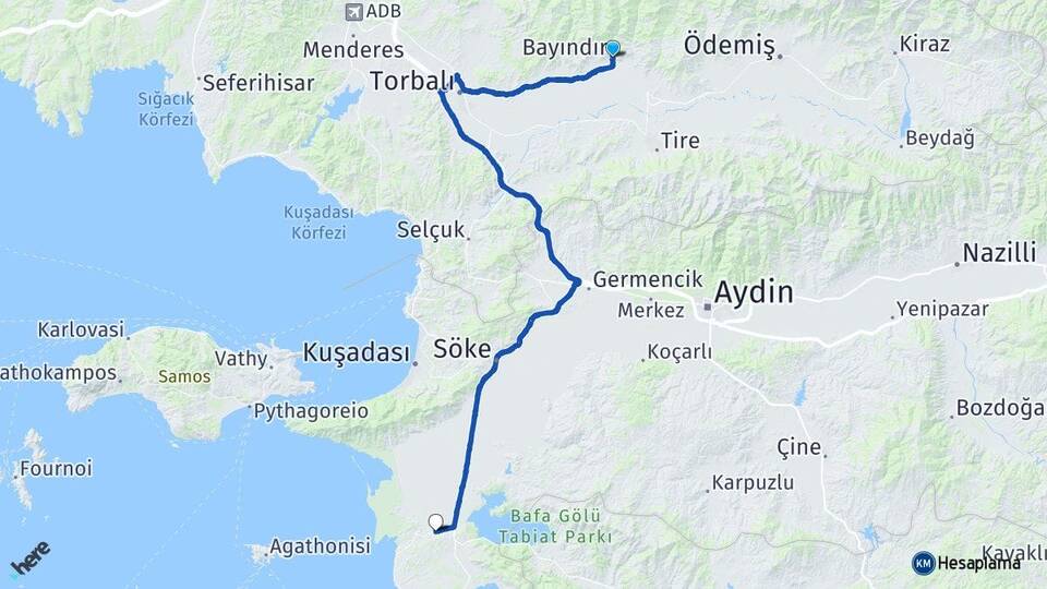 İzmir Bayındır Ak-Yeniköy Didim Aydın Arası Kaç Km - Yol Haritası