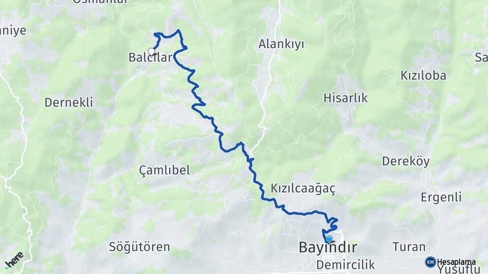 İzmir Bayındır Balcılar Bayındır Arası Kaç Km - Yol Haritası