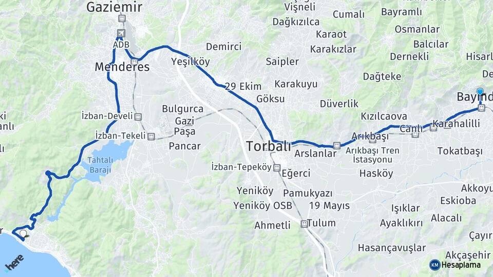İzmir Bayındır Gümüldür Atatürk Menderes Arası Kaç Km - Yol Haritası