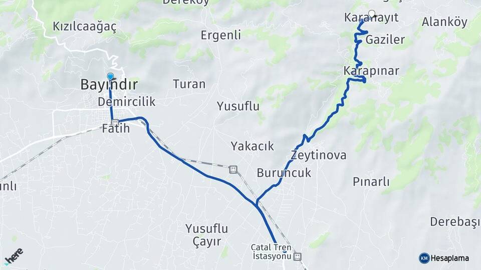 İzmir Bayındır Karahayıt Bayındır Arası Kaç Km - Yol Haritası