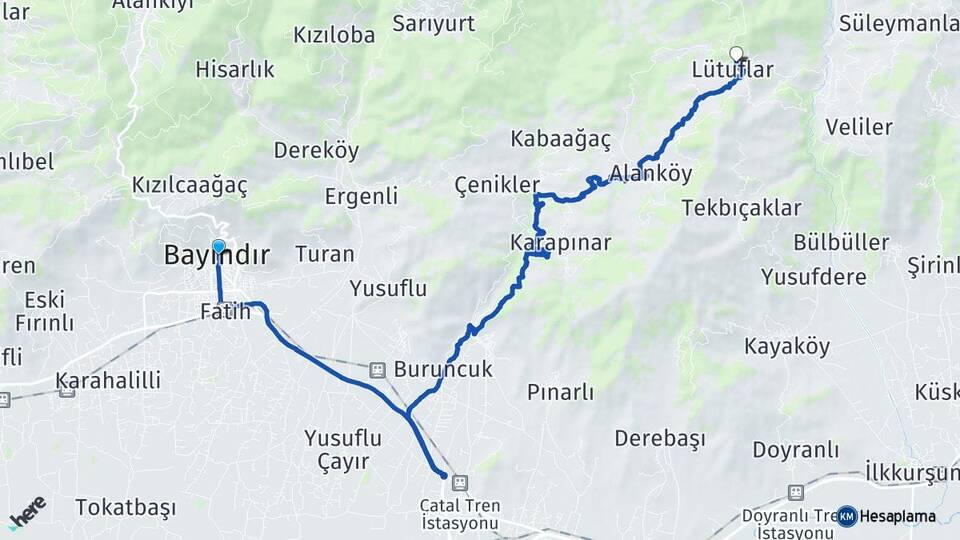 İzmir Bayındır Lütuflar Bayındır Arası Kaç Km - Yol Haritası