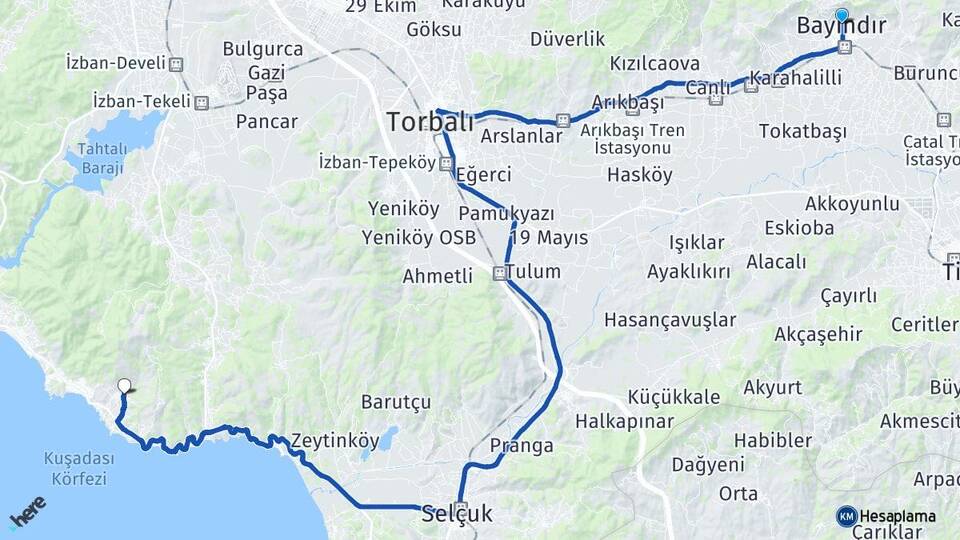 İzmir Bayındır Özdere Cumhuriyet Menderes Arası Kaç Km - Yol Haritası