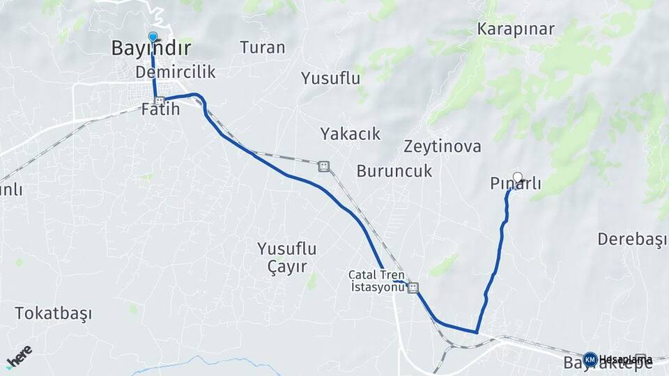 İzmir Bayındır Pınarlı Bayındır Arası Kaç Km - Yol Haritası