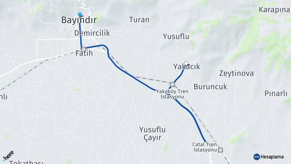 İzmir Bayındır Yakacık Bayındır Arası Kaç Km - Yol Haritası