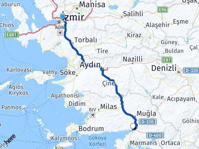 İzmir Bayraklı Akyaka Ula Muğla Arası Kaç Km - Yol Haritası