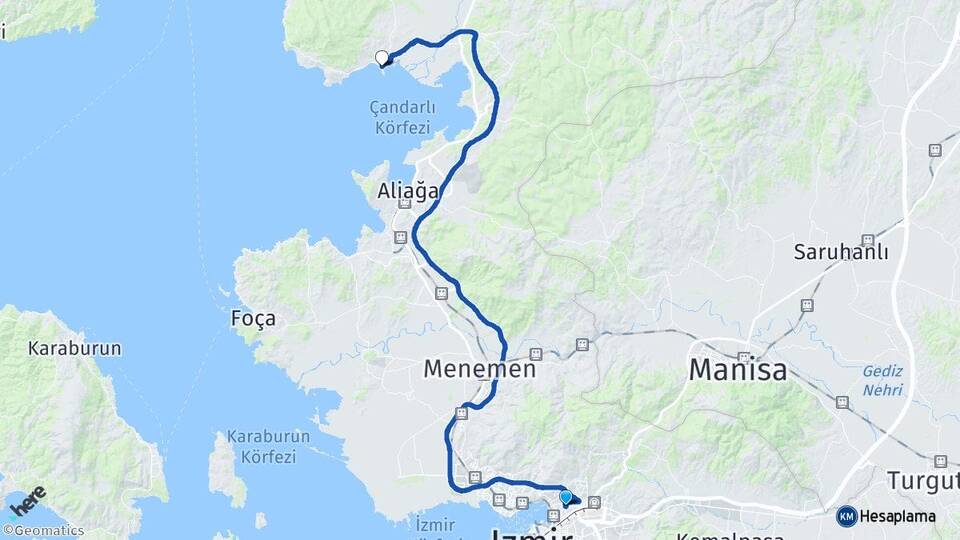 İzmir Bayraklı Çandarlı Dikili Arası Kaç Km - Yol Haritası
