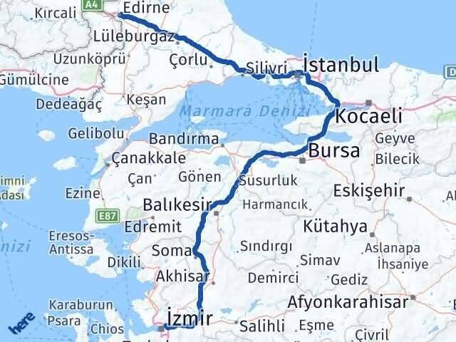 Bayraklı Edirne Arası Kaç Km - Yol Tarifi