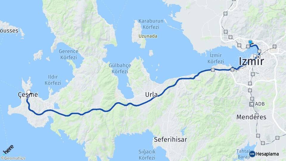 İzmir Bayraklı Gümüşpala Çeşme Arası Kaç Km - Yol Haritası