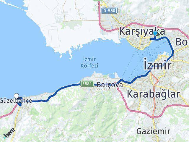 İzmir Bayraklı Gümüşpala Güzelbahçe Arası Kaç Km - Yol Haritası