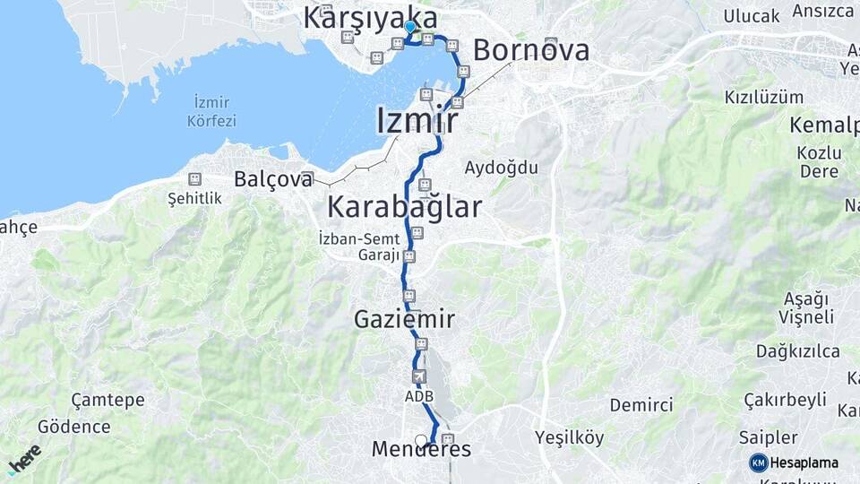 İzmir Bayraklı Gümüşpala Menderes Arası Kaç Km - Yol Haritası