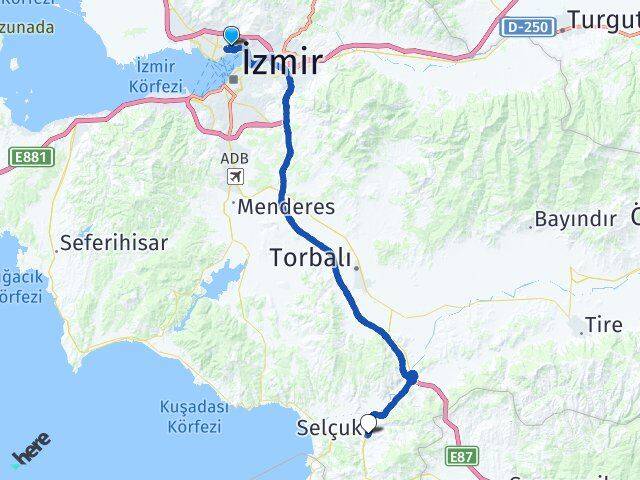 İzmir Bayraklı Gümüşpala Selçuk Arası Kaç Km - Yol Haritası