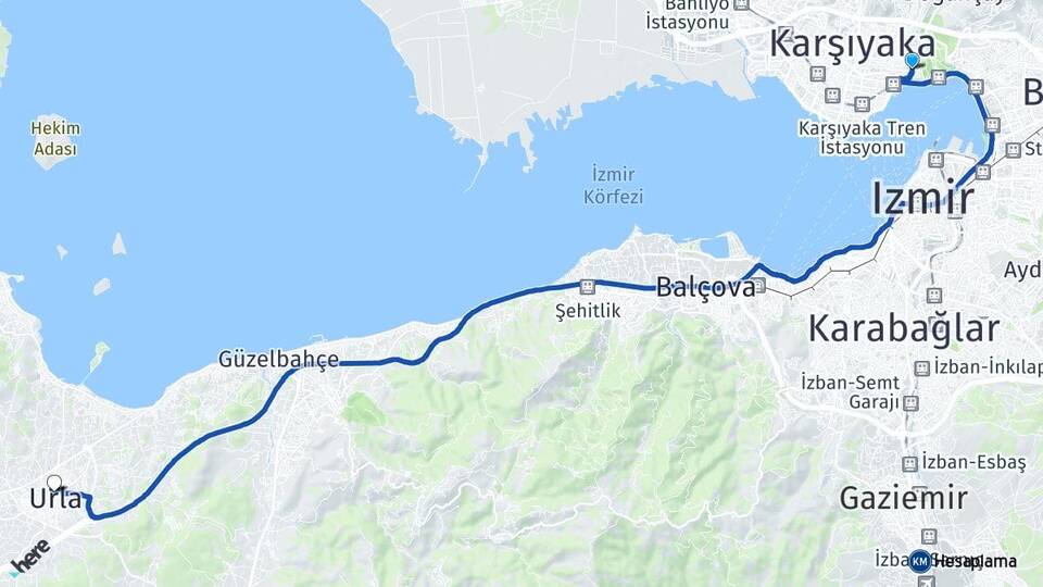 İzmir Bayraklı Gümüşpala Urla Arası Kaç Km - Yol Haritası