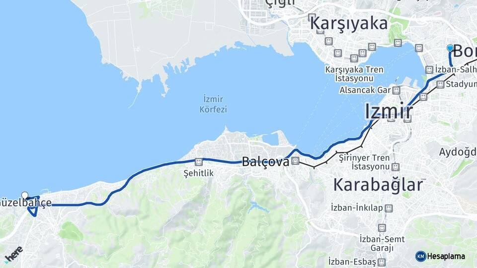 İzmir Bayraklı Güzelbahçe Arası Kaç Km - Yol Haritası