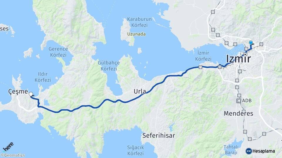 İzmir Bayraklı Ilıca Çeşme Arası Kaç Km - Yol Haritası