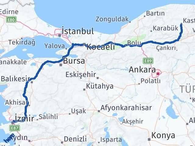 Bayraklı Kastamonu Arası Kaç Km - Yol Tarifi