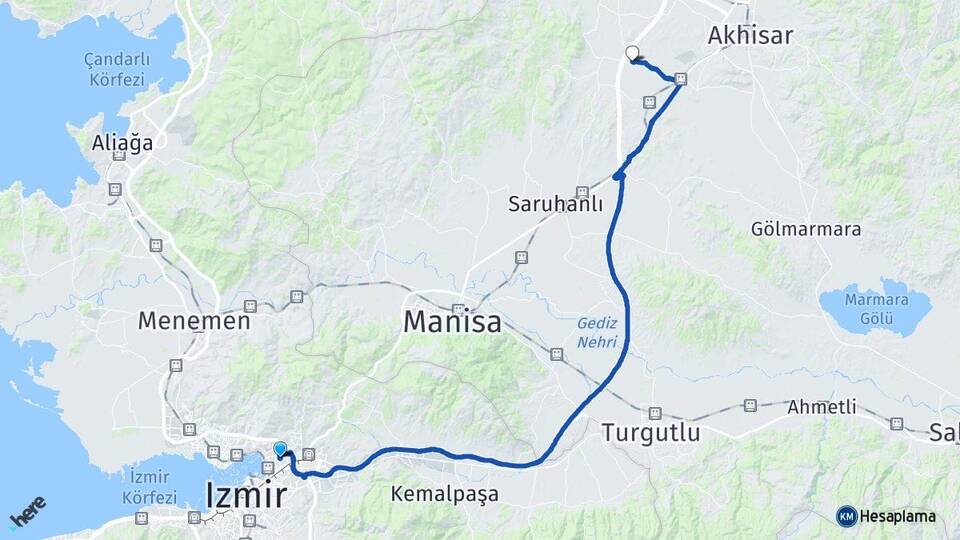 İzmir Bayraklı Mecidiye Akhisar Manisa Arası Kaç Km - Yol Haritası