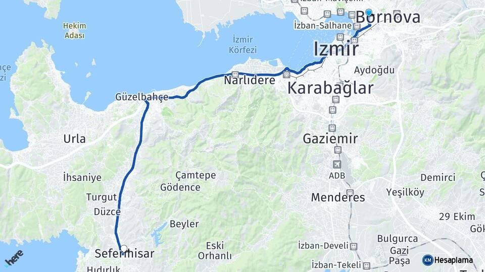 İzmir Bayraklı Seferihisar Arası Kaç Km - Yol Haritası