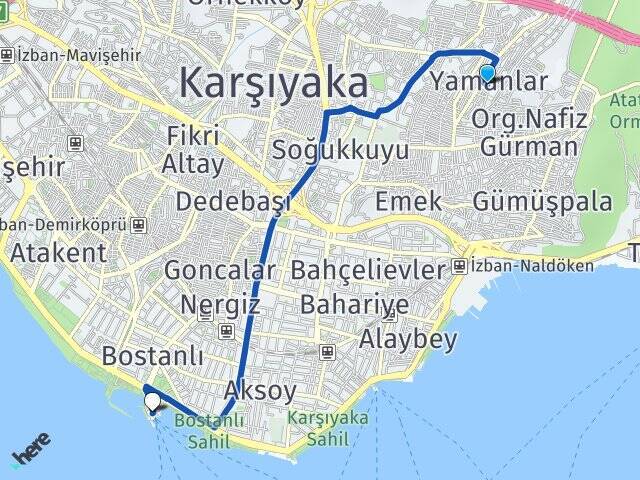 Yamanlar Bostanlı Vapur İskelesi Arası Kaç Km - Yol Tarifi