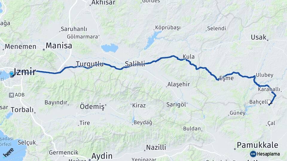 İzmir Bekilli Denizli Arası Kaç Km - Yol Haritası