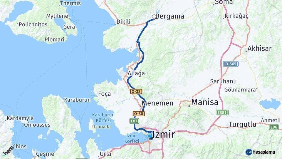 İzmir Bergama Arası Kaç Km - Yol Haritası