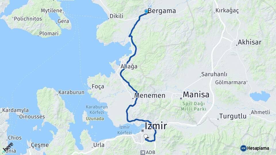 İzmir Bergama Buca Arası Kaç Km - Yol Haritası