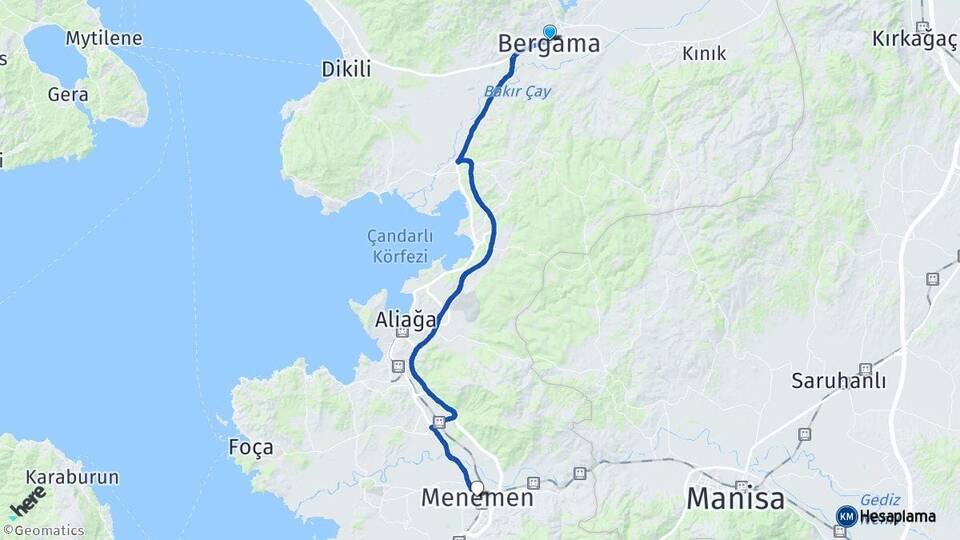 İzmir Bergama Menemen Arası Kaç Km - Yol Haritası