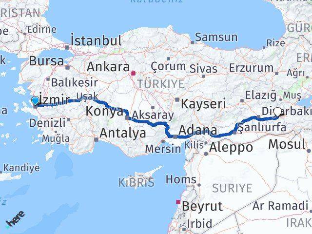 İzmir Beşiri Batman Arası Kaç Km - Yol Haritası