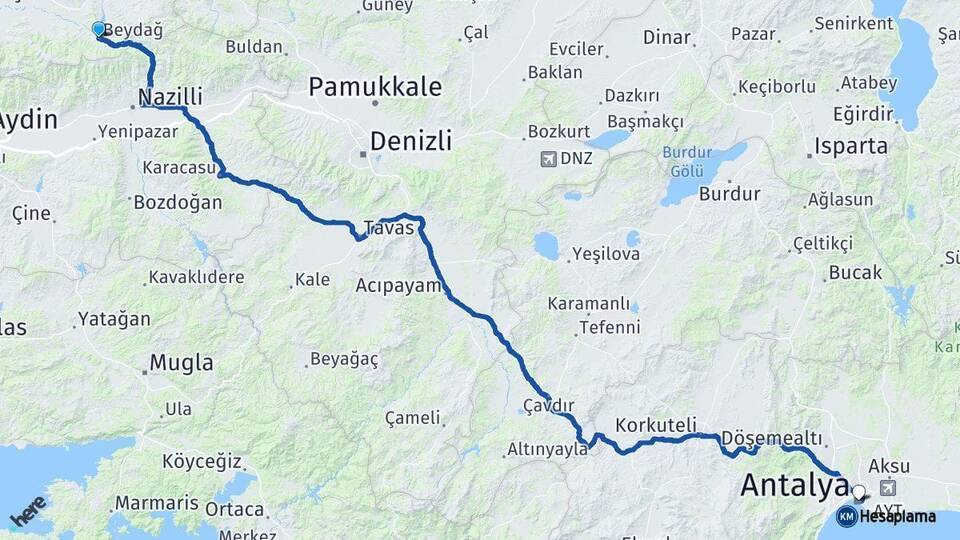 Beydağ Antalya Arası Kaç Km - Yol Tarifi