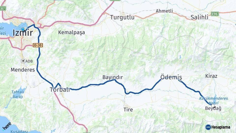 İzmir Beydağ Arası Kaç Km - Yol Haritası