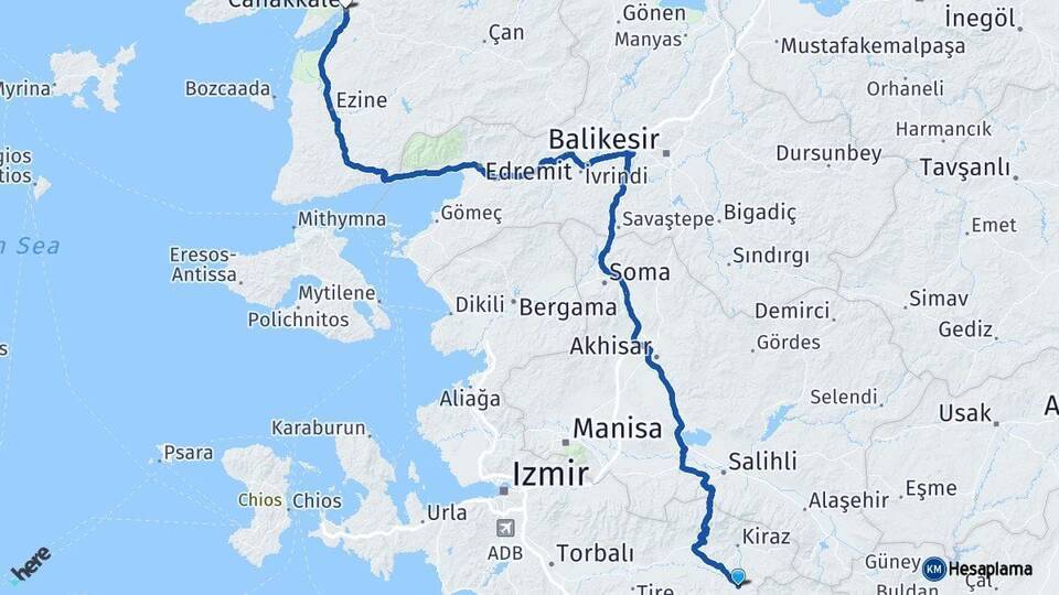 Beydağ Çanakkale Arası Kaç Km - Yol Tarifi