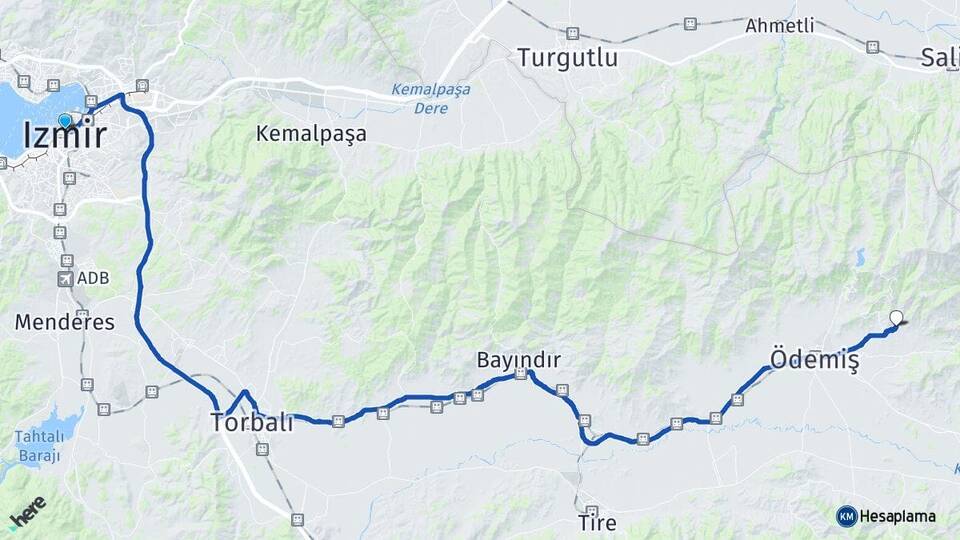 İzmir Birgi Ödemiş Arası Kaç Km - Yol Haritası