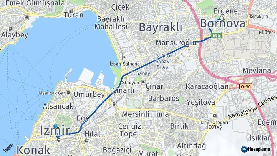 İzmir Bornova Arası Kaç Km - Yol Haritası