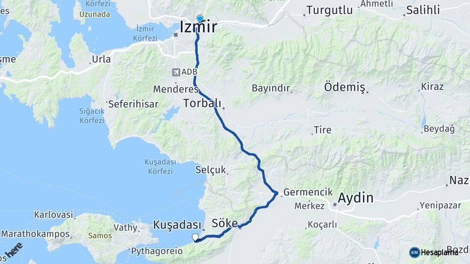 İzmir Bornova Evka 3 Güzelçamlı Kuşadası Aydın Arası Kaç Km - Yol Haritası