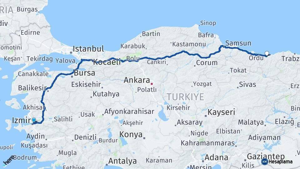 Bornova Giresun Arası Kaç Km - Yol Tarifi