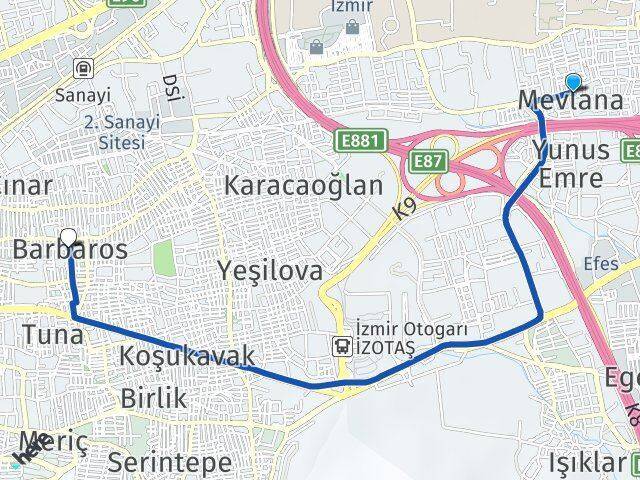 Mevlana Barbaros Arası Kaç Km - Yol Tarifi