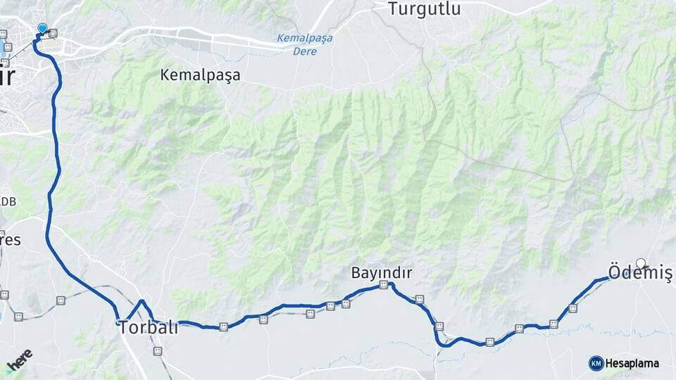 İzmir Bornova Ödemiş Arası Kaç Km - Yol Haritası