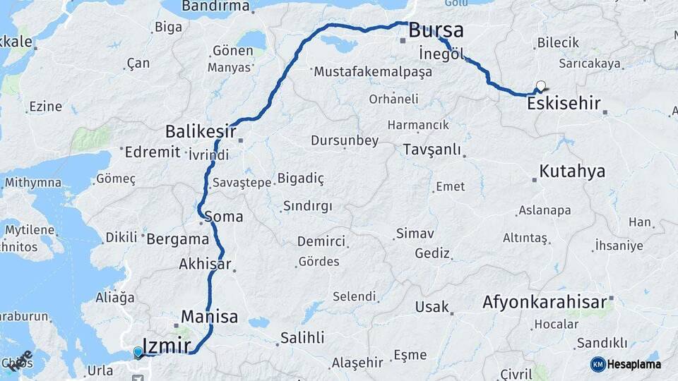 İzmir Bozüyük Bilecik Arası Kaç Km - Yol Haritası