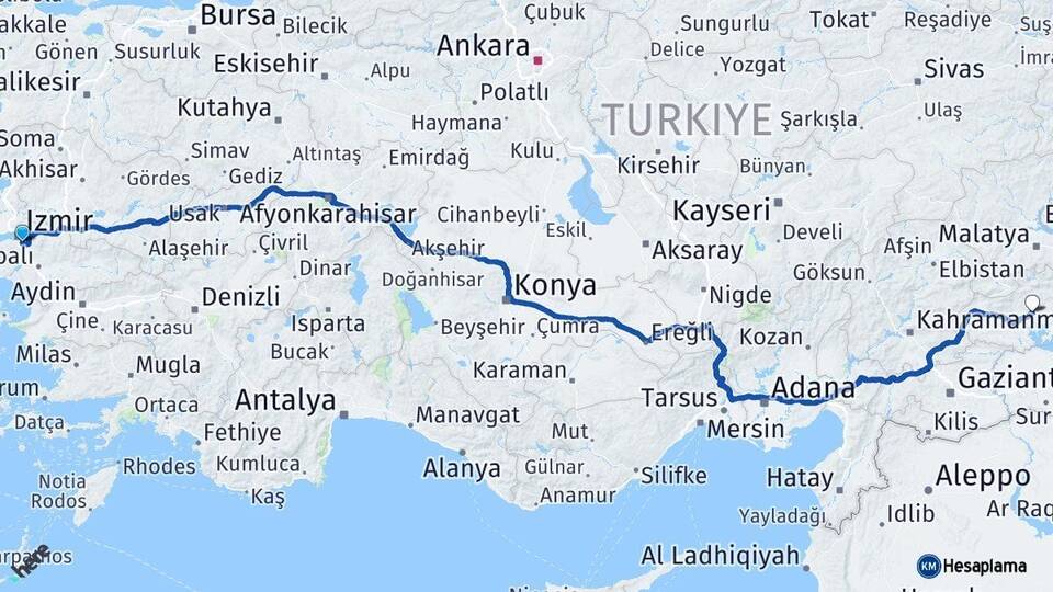 İzmir Buca Adıyaman Arası Kaç Km - Yol Haritası