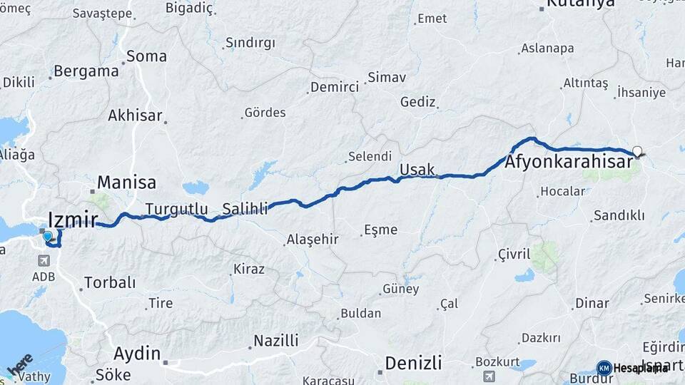 İzmir Buca Afyonkarahisar Arası Kaç Km - Yol Haritası