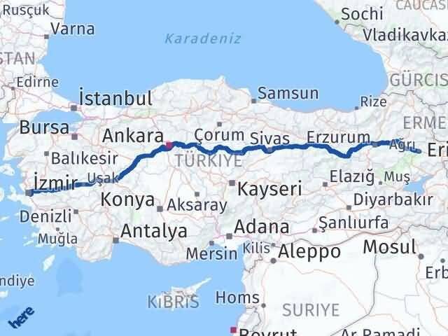 İzmir Buca Ağrı Arası Kaç Km - Yol Haritası