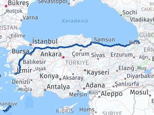 İzmir Buca Artvin Arası Kaç Km - Yol Haritası