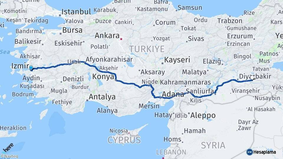 İzmir Buca Batman Arası Kaç Km - Yol Haritası