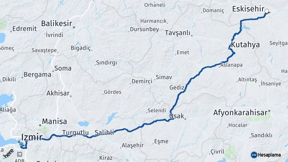 İzmir Buca Eskişehir Arası Kaç Km - Yol Haritası