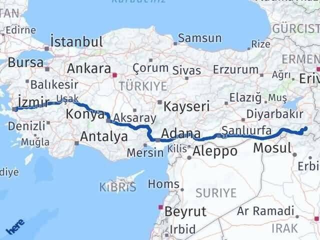 İzmir Buca Hakkari Arası Kaç Km - Yol Haritası