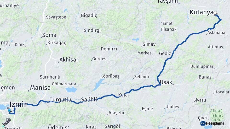 İzmir Buca Kütahya Arası Kaç Km - Yol Haritası