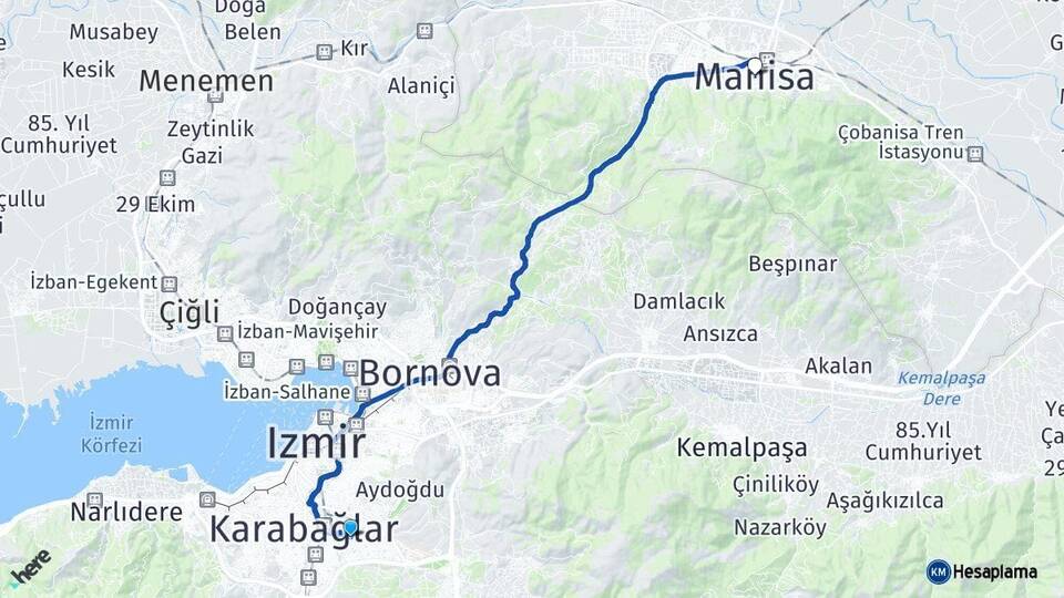 İzmir Buca Manisa Arası Kaç Km - Yol Haritası