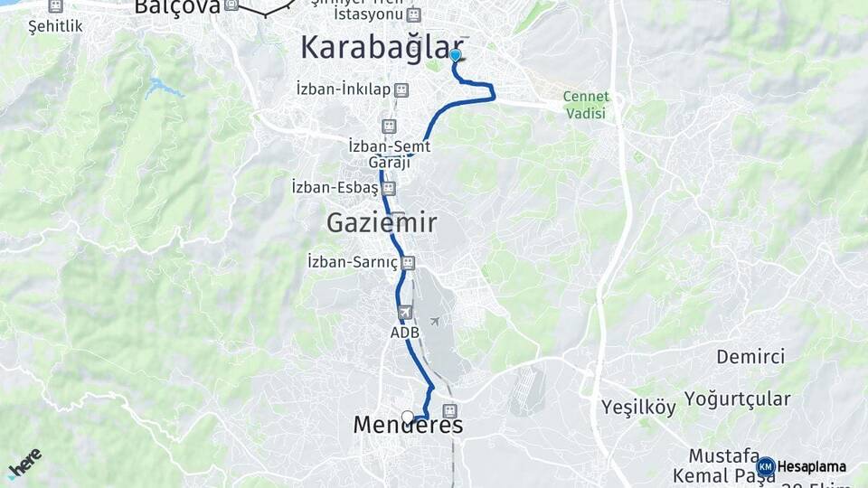 İzmir Buca Menderes Arası Kaç Km - Yol Haritası