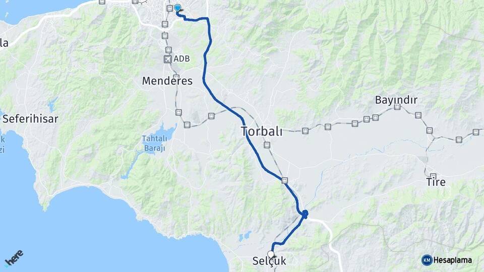 İzmir Buca Selçuk Arası Kaç Km - Yol Haritası
